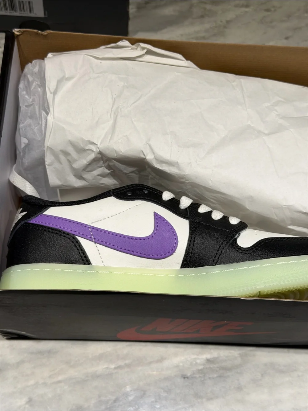 Nike Kids Low-Top Sneakers in Black, White & Purple glows in the dark kids 5y